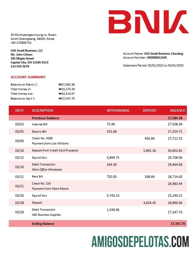 Realista BNK Financial Group Enterprise Statement modelo Word e PDF
